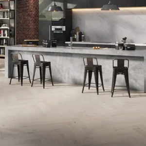 Wallmann Fiskbensparkett Ek Cappuccino Borstad Vit Mattlack