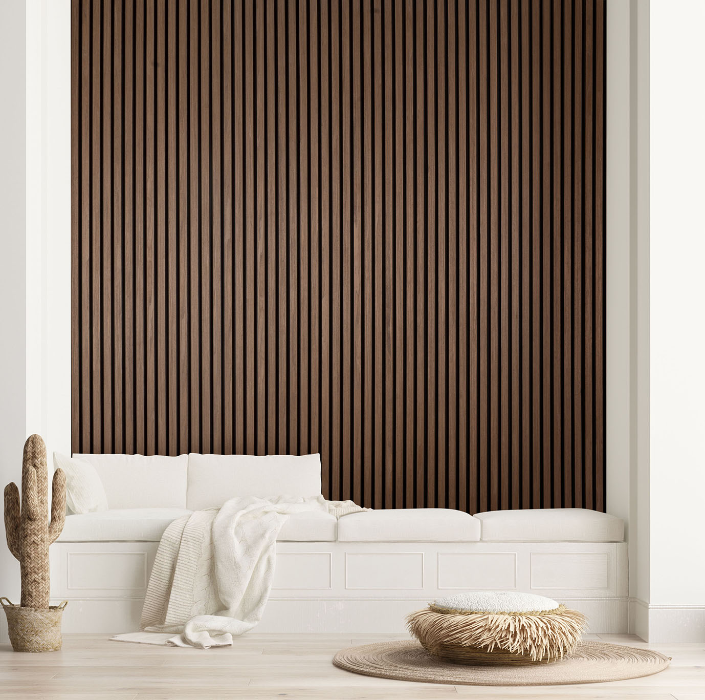 Minimalist modern living room interior background, Scandinavian style, 3D render Akustikpanel Rökt Ek - Bild 5
